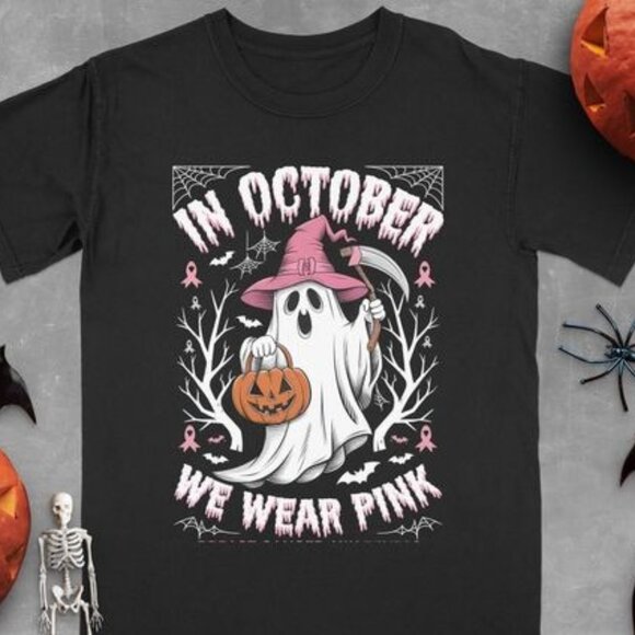 Unbranded Other - In October We Wear Pink T Shirt, Cute Ghost Halloween Tee